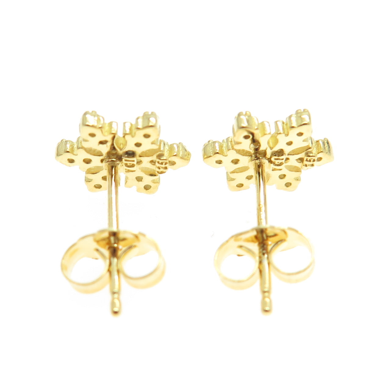 925 Sterling Silver Gold Plated Pave C Z Snowflake Stud Earrings