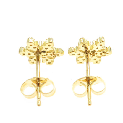 925 Sterling Silver Gold Plated Pave C Z Snowflake Stud Earrings