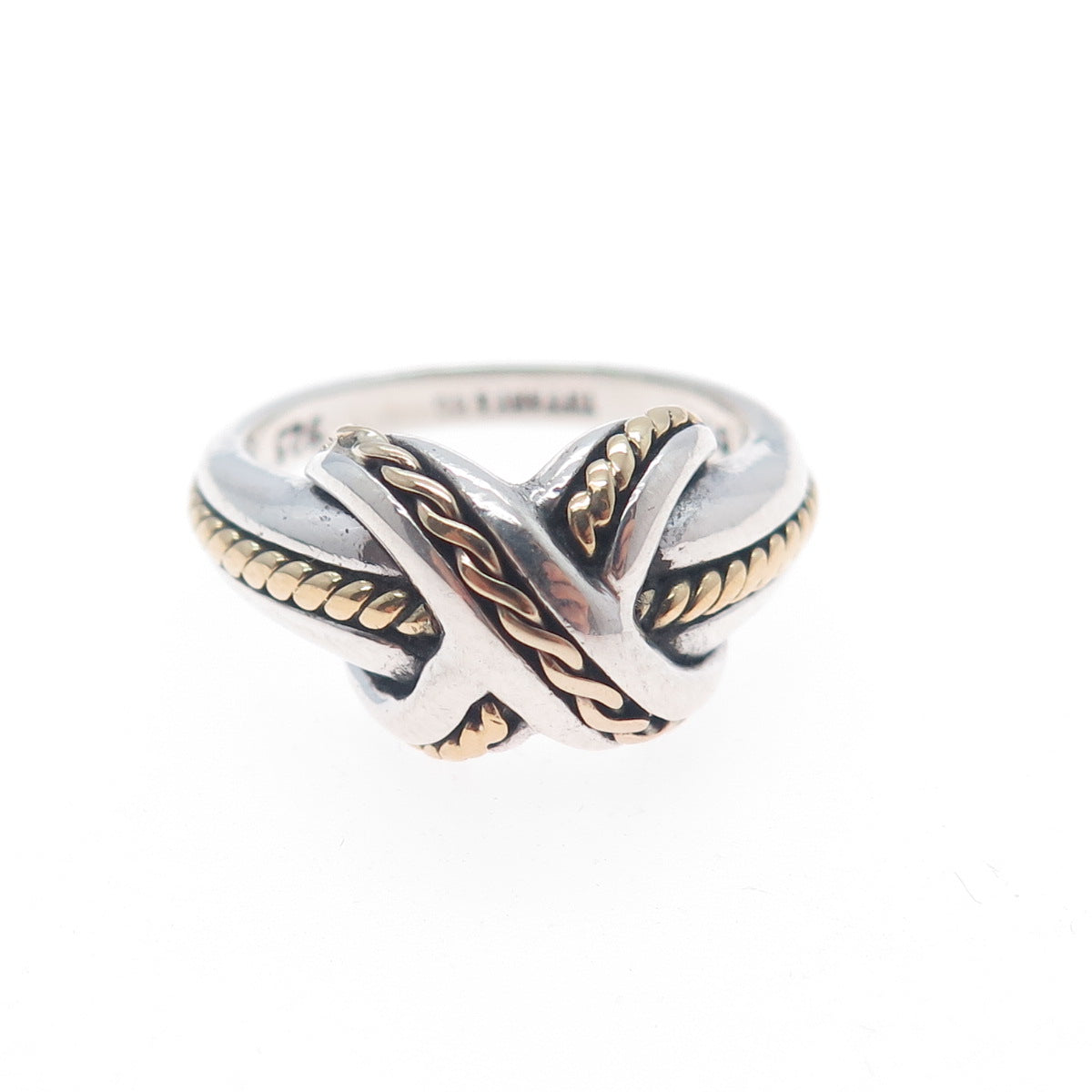 TIFFANY & CO. 925 Sterling Silver 18K Gold Vintage 1990 Crisscross Ring Size 6.5