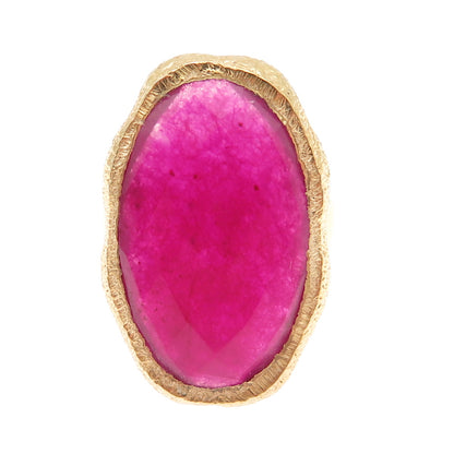 925 Sterling Silver Gold Plated Real Pink Quartz Modernist Ring Size 7.25