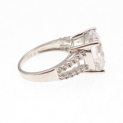 925 Sterling Silver Cushion & Round-Cut C Z Engagement Ring Size 7
