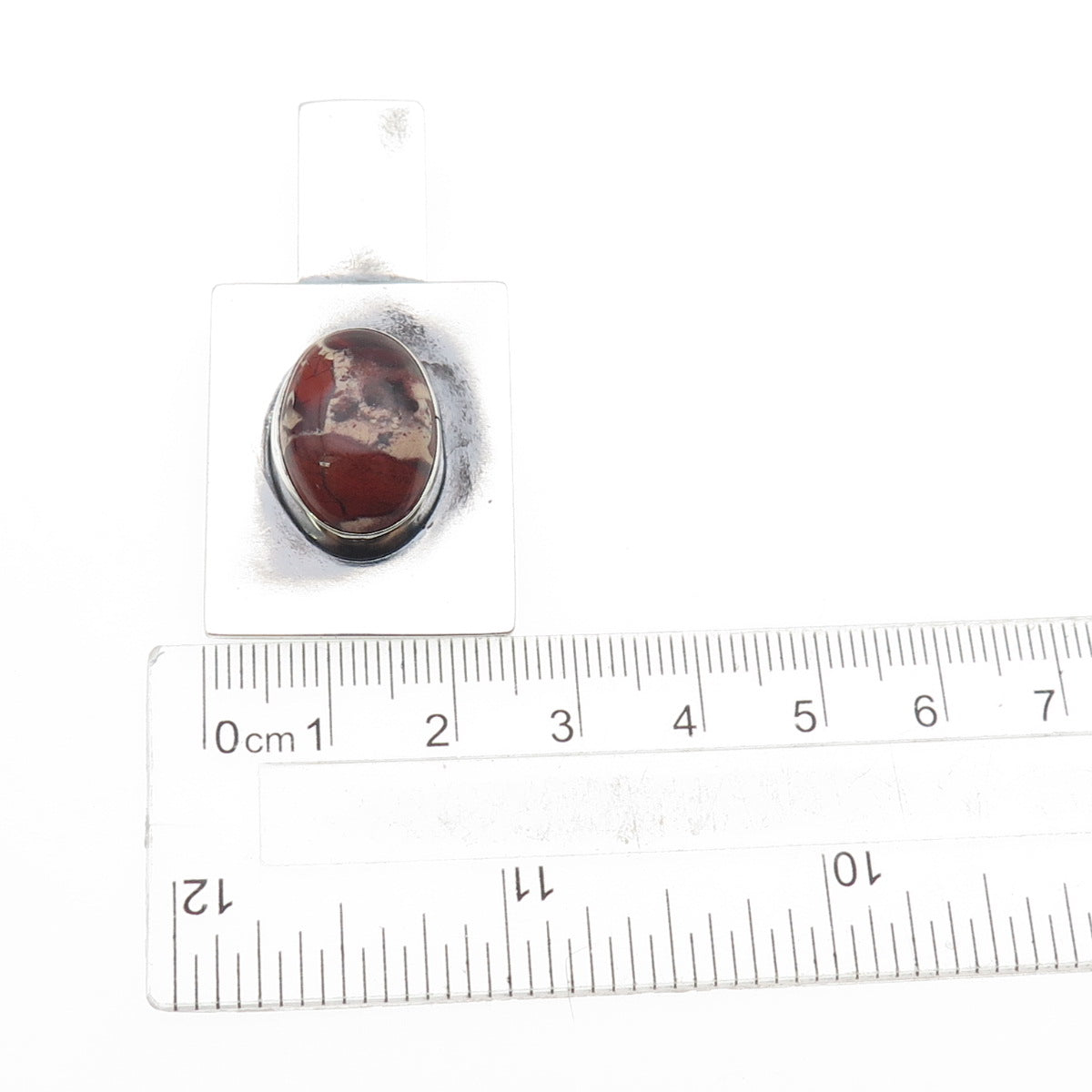 925 Sterling Silver Vintage Real Jasper Modernist Slide Pendant