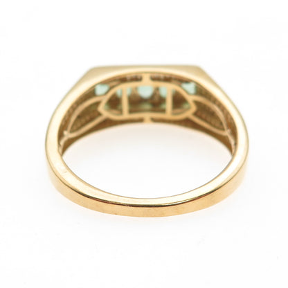 D'JOY 925 Sterling Silver Gold Plated Real Emerald & White Topaz Ring Size 13