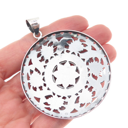 DP Doug Paulus 925 Sterling Silver Vintage Floral Disc Oxidized Pendant