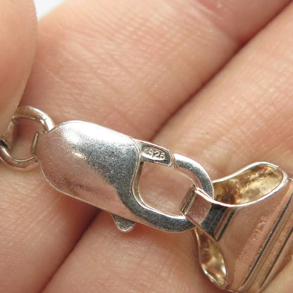 925 Sterling Silver Vintage Italy Figaro Curb Link Bracelet 9.3"