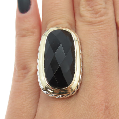 925 Sterling Silver 2-Tone Real Black Onyx Gemstone Statement Ring Size 5.75