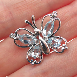 DBJ DEE BERKLE 925 Sterling Real Diamond Accent & Blue Topaz Butterfly Pendant