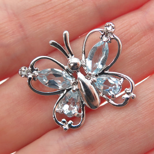 DBJ DEE BERKLE 925 Sterling Real Diamond Accent & Blue Topaz Butterfly Pendant