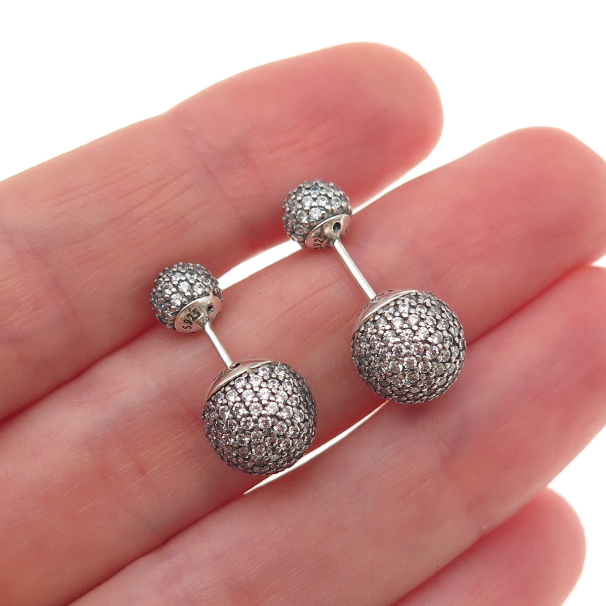Pandora 925 Sterling Silver Real Ruby & C Z Ball Stud Earrings