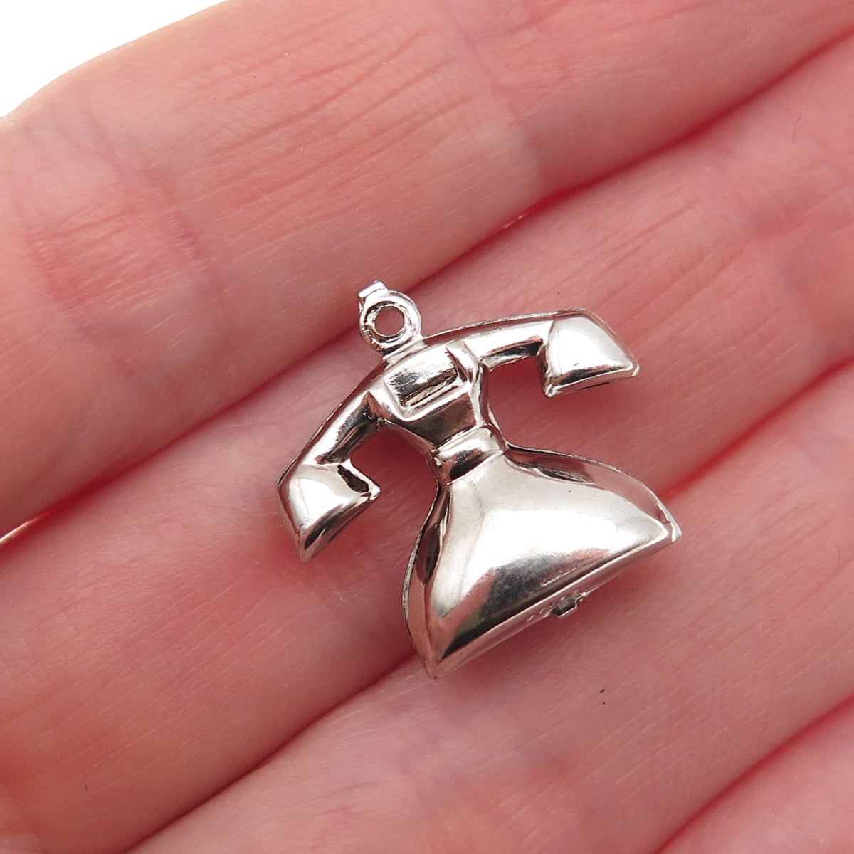 925 Sterling Silver Vintage Retro Rotary Phone 3D Hollow Mini Charm Pendant
