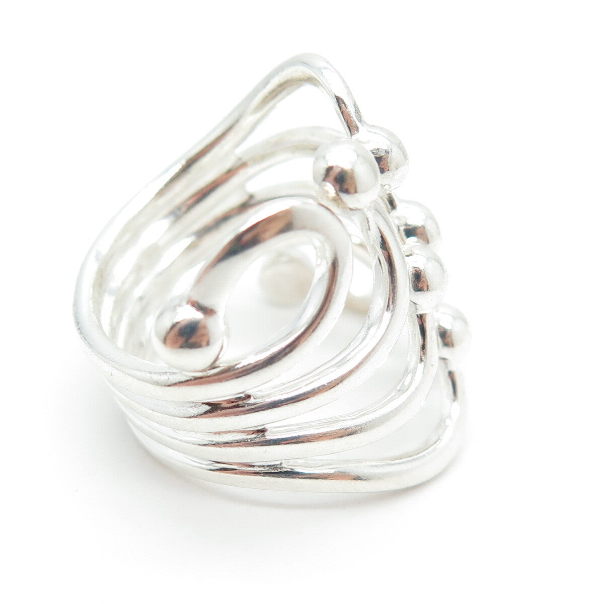 ATI 925 Sterling Silver Beaded Modernist Wide Ring Size 6.75