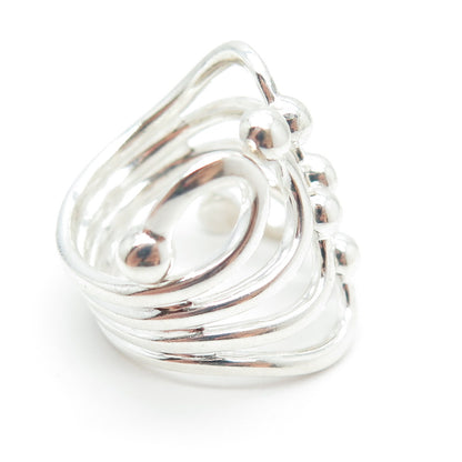 ATI 925 Sterling Silver Beaded Modernist Wide Ring Size 6.75