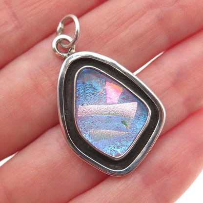 925 Sterling Silver Vintage Dichroic Glass Modernist Charm Pendant