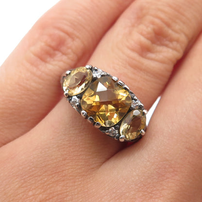 CLYDE DUNEIER CID 925 Sterling Vintage Real Citrine & C Z Oxidized Ring Size 6
