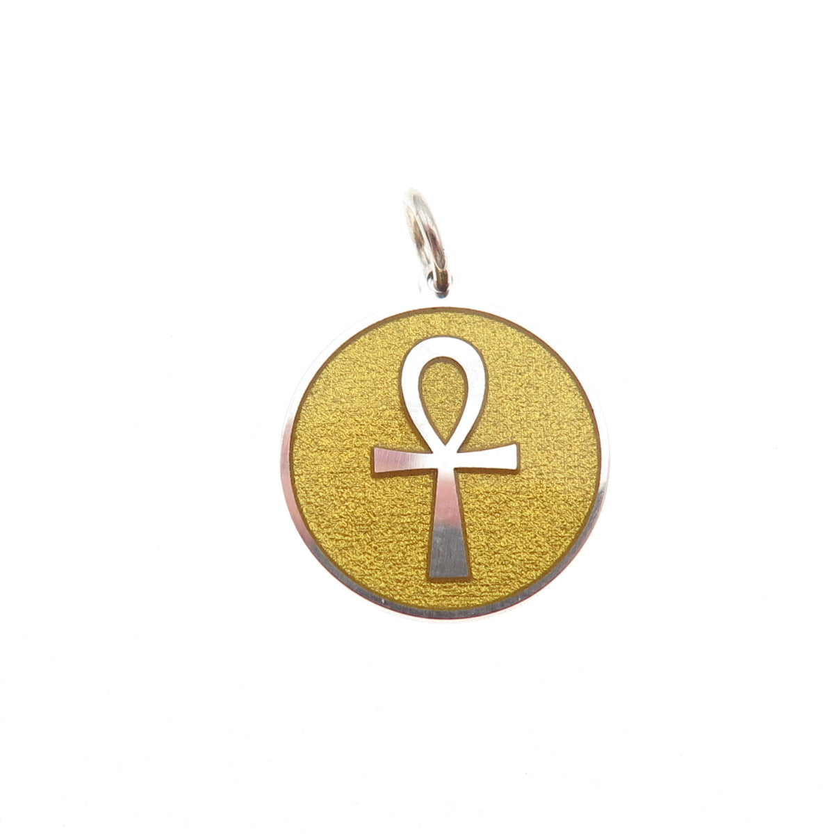 925 Sterling Silver Yellow Enamel Egyptian Ankh Mini Charm Pendant