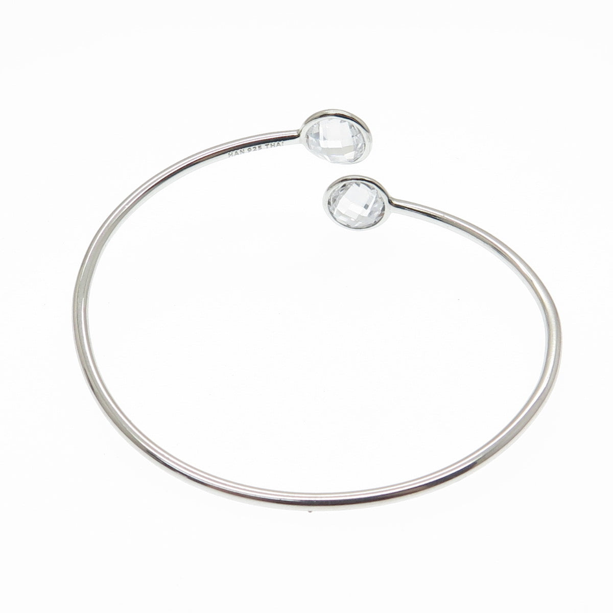 HAN 925 Sterling Silver Round-Cut C Z Adjustable Bangle Bracelet 6.5"