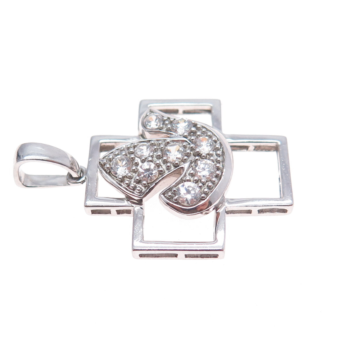 925 Sterling Silver Vintage Round-Cut C Z Holy Spirit Cross Charm Pendant