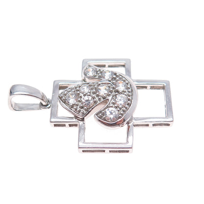 925 Sterling Silver Vintage Round-Cut C Z Holy Spirit Cross Charm Pendant