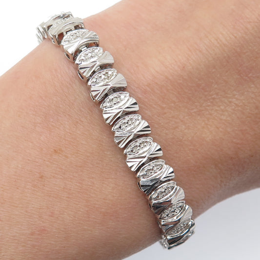 ROSS SIMONS 925 Sterling Silver Real Diamond Accent Bow Link Bracelet 7.25"