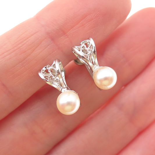 Amco Sterling 14K Gold Filled Antique Art Deco Real Pearl Screw Back Earrings