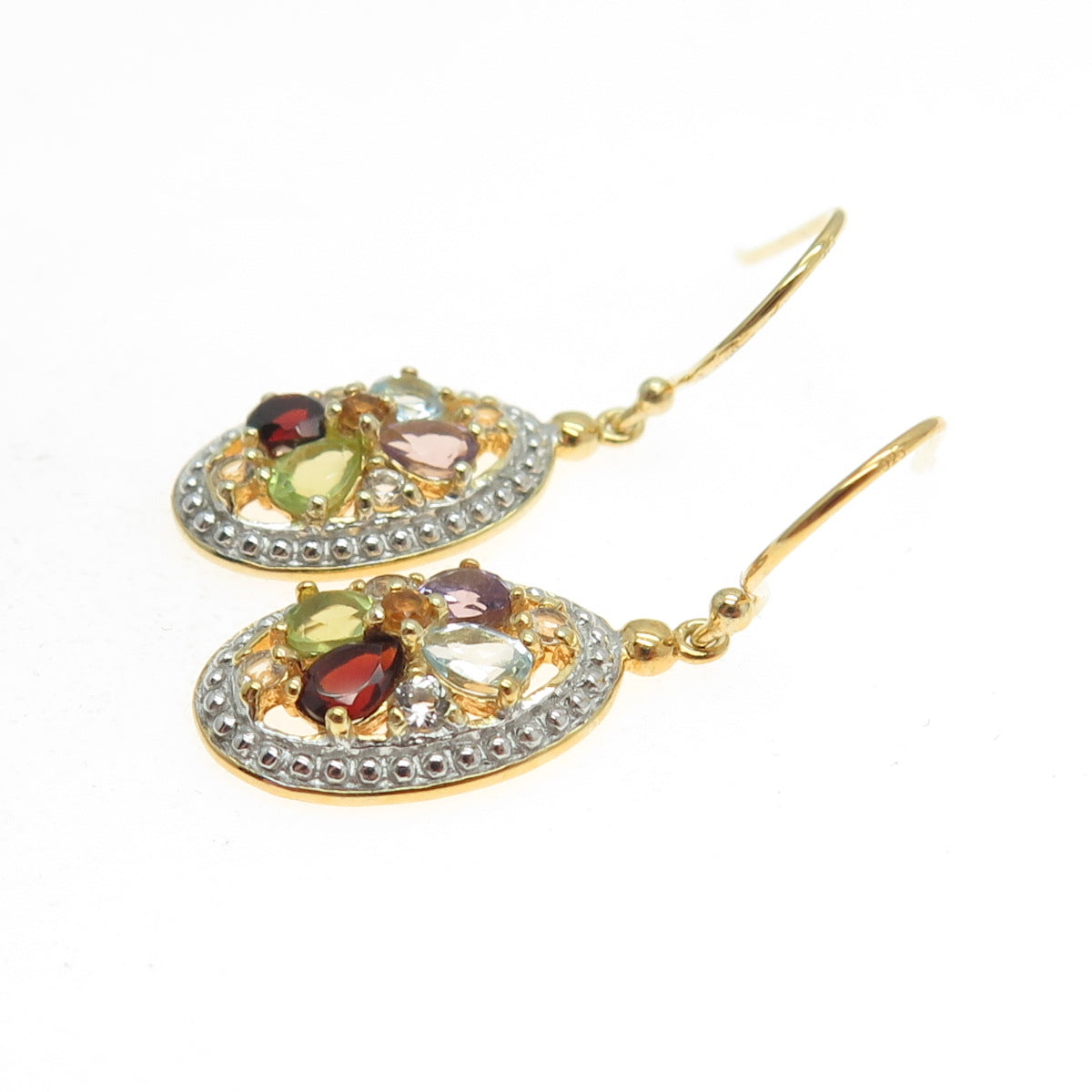 DEE BERKLEY Sterling Silver Gold Plated Topaz Amethyst Garnet Peridot Earrings