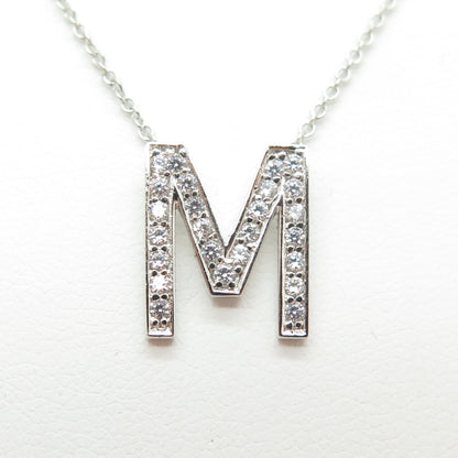 925 Sterling Silver C Z Letter "M" Initial Rolo Chain Necklace 16-18"