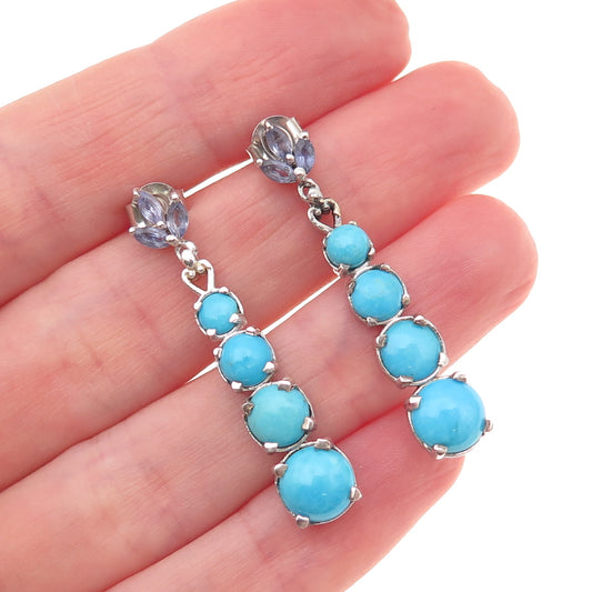 Chuck Clemency 925 Sterling Silver Real Turquoise & Tanzanite Dangle Earrings