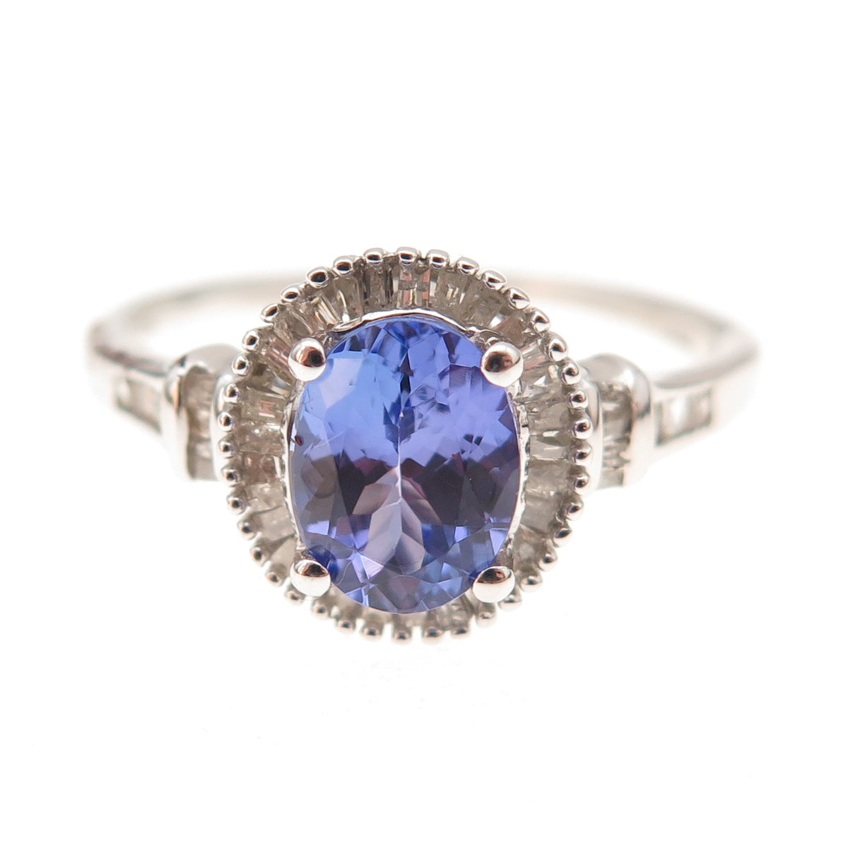 D'Joy 925 Sterling Silver Real Diamond & Tanzanite Ring Size 9