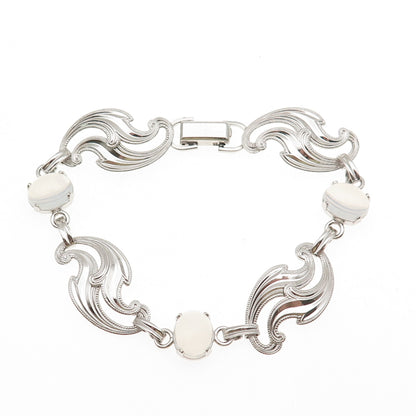 Van Dell 925 Sterling Silver Vintage Real Opalite Floral Bracelet 7.25"