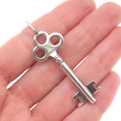 925 Sterling Silver Vintage Club Key Oxidized Charm Pendant