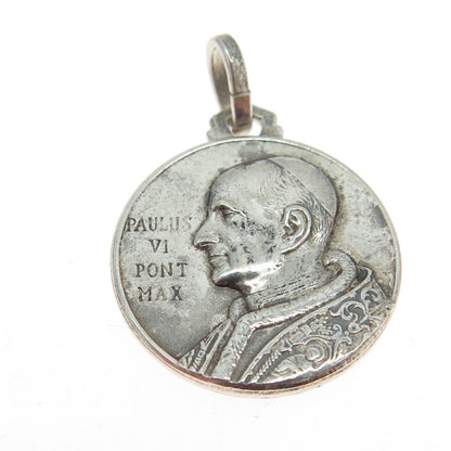 800 Silver Vintage Pope Paulus VI Pontifex Max. Religious Charm Pendant