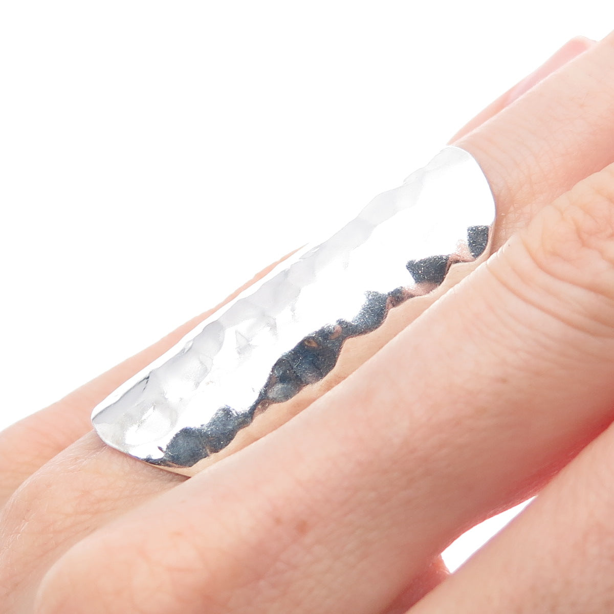 925 Sterling Silver Vintage Mexico Modernist Hammered Adjustable Ring Size 6