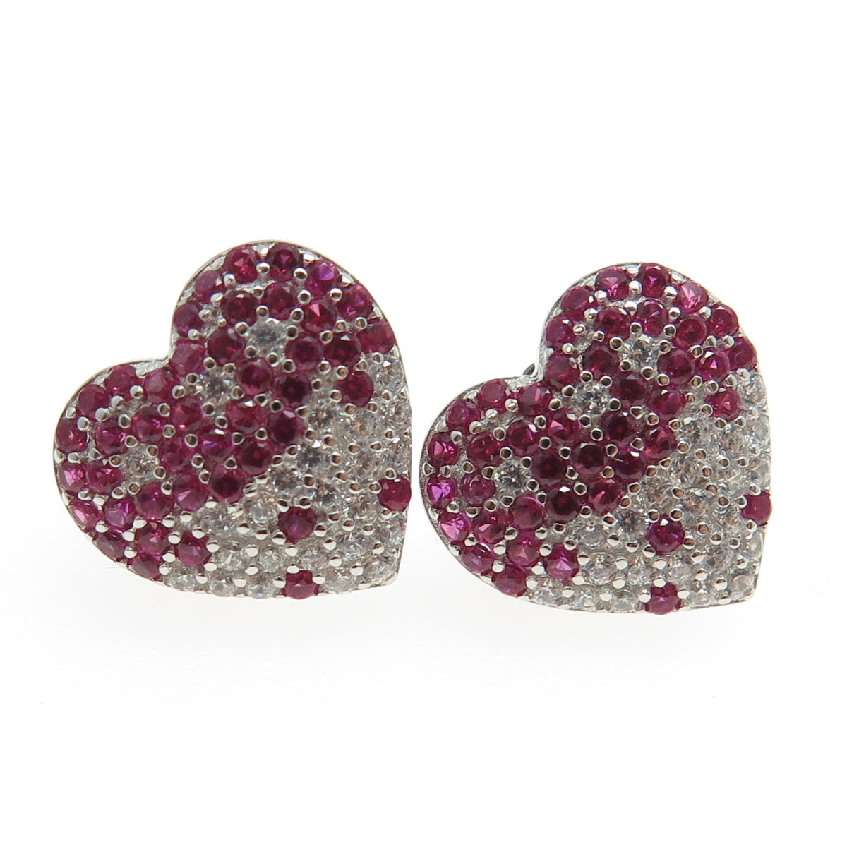 925 Sterling Silver White & Pink C Z Stud Earrings