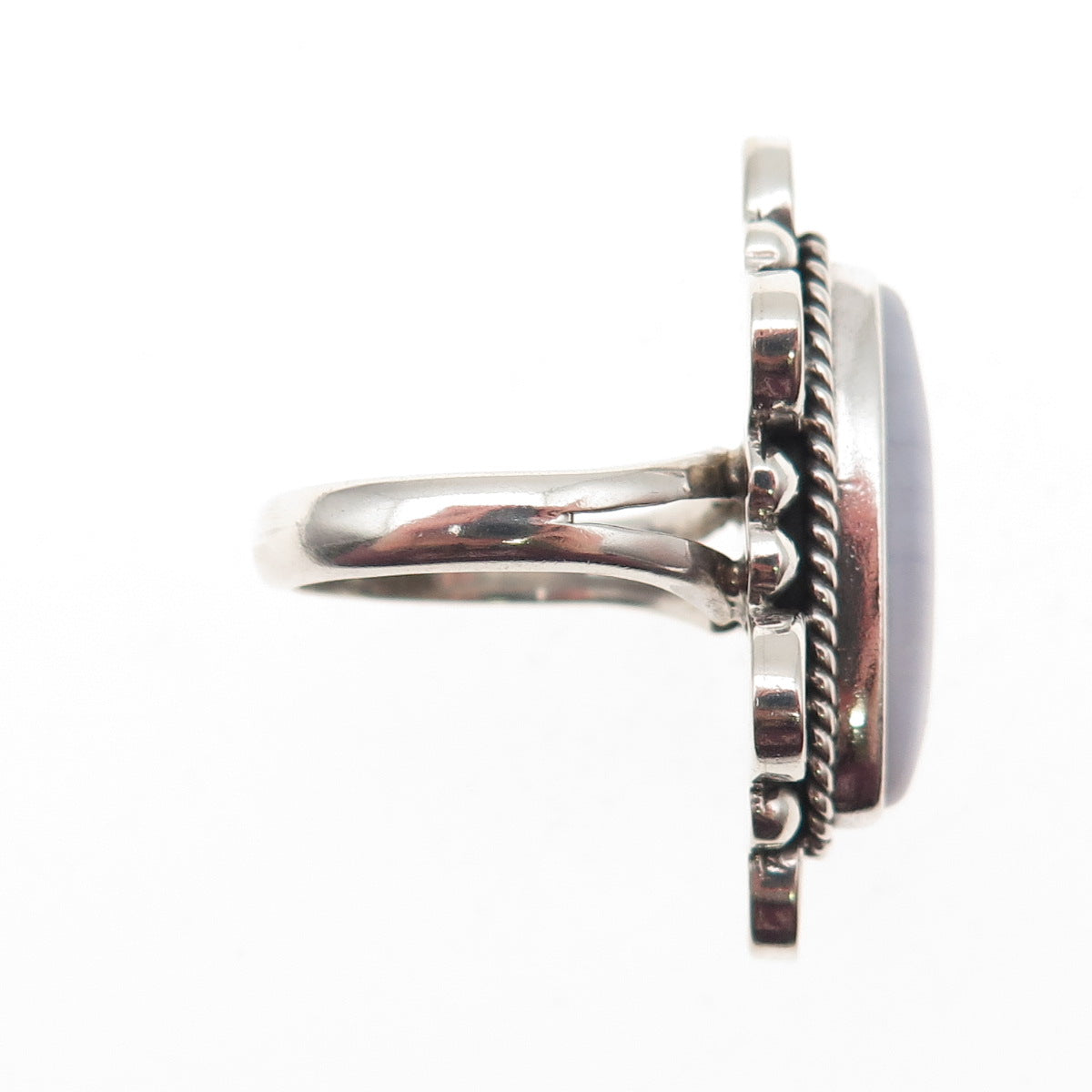 925 Sterling Silver Vintage CII Mexico Real Lace Agate Oxidized Ring Size 7