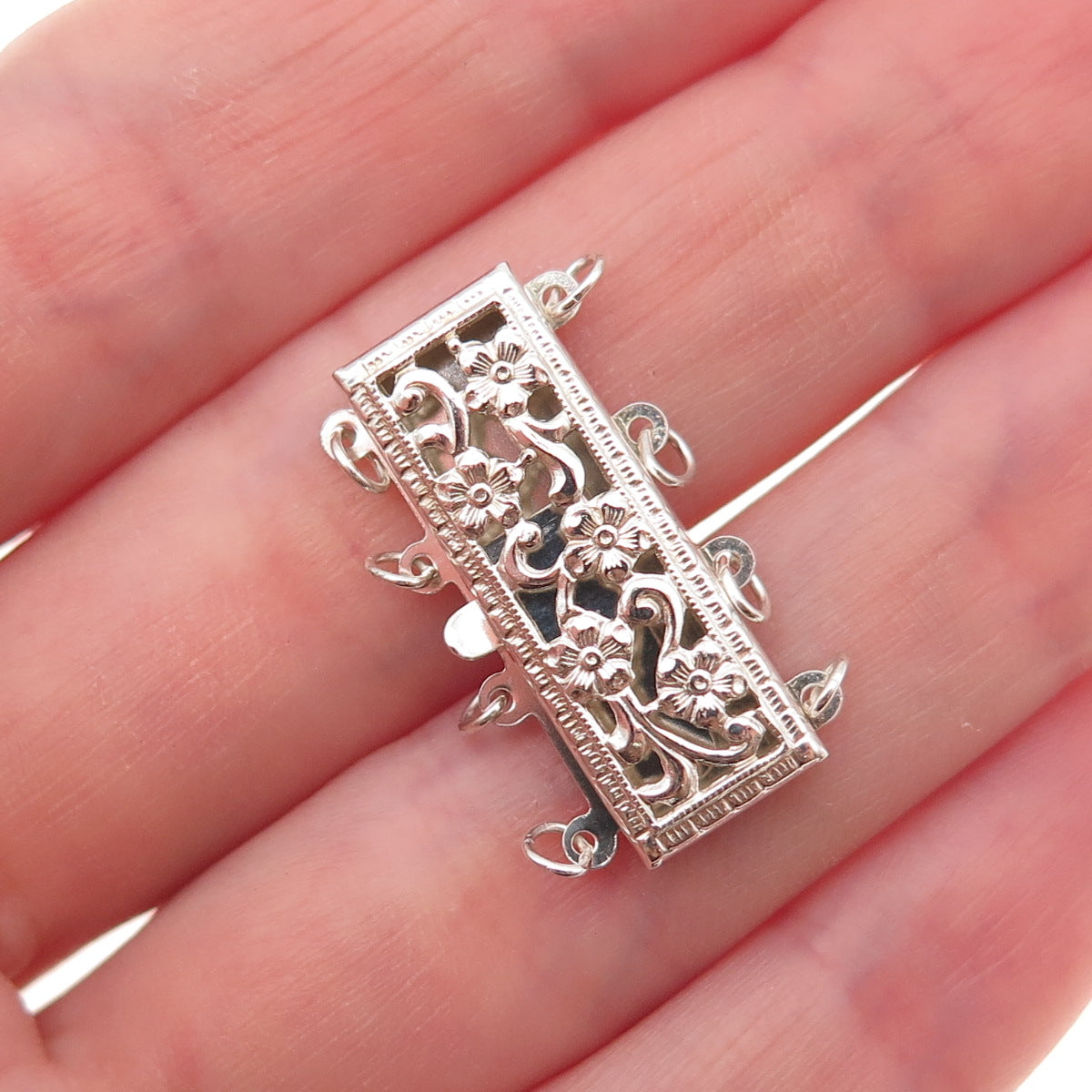 925 Sterling Silver Vintage Bracelet / Necklace Floral Box Lock Clasp