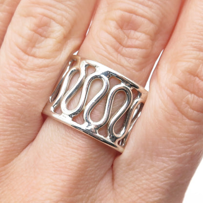 925 Sterling Silver Vintage Modernist Zig Zag Band Ring Size 10.25
