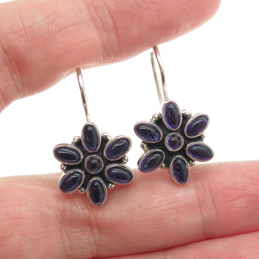 DOUG PAULUS 925 Sterling Silver Vintage Real Amethyst Flower Earrings