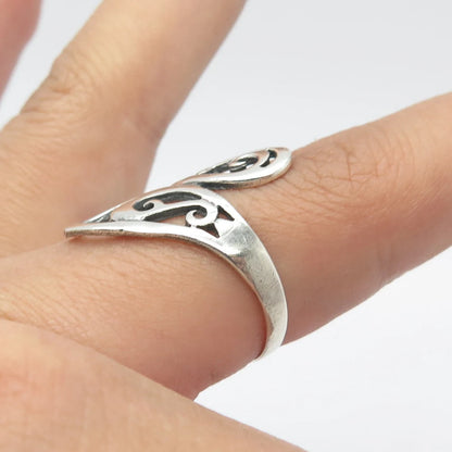 925 Sterling Silver Vintage Swirl Bypass Ring Size 8.75