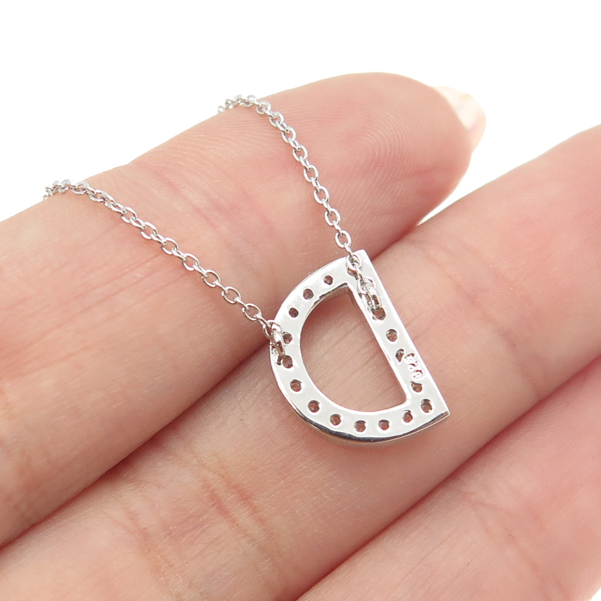 925 Sterling Silver C Z Letter "D" Initial Rolo Chain Necklace 16-18"