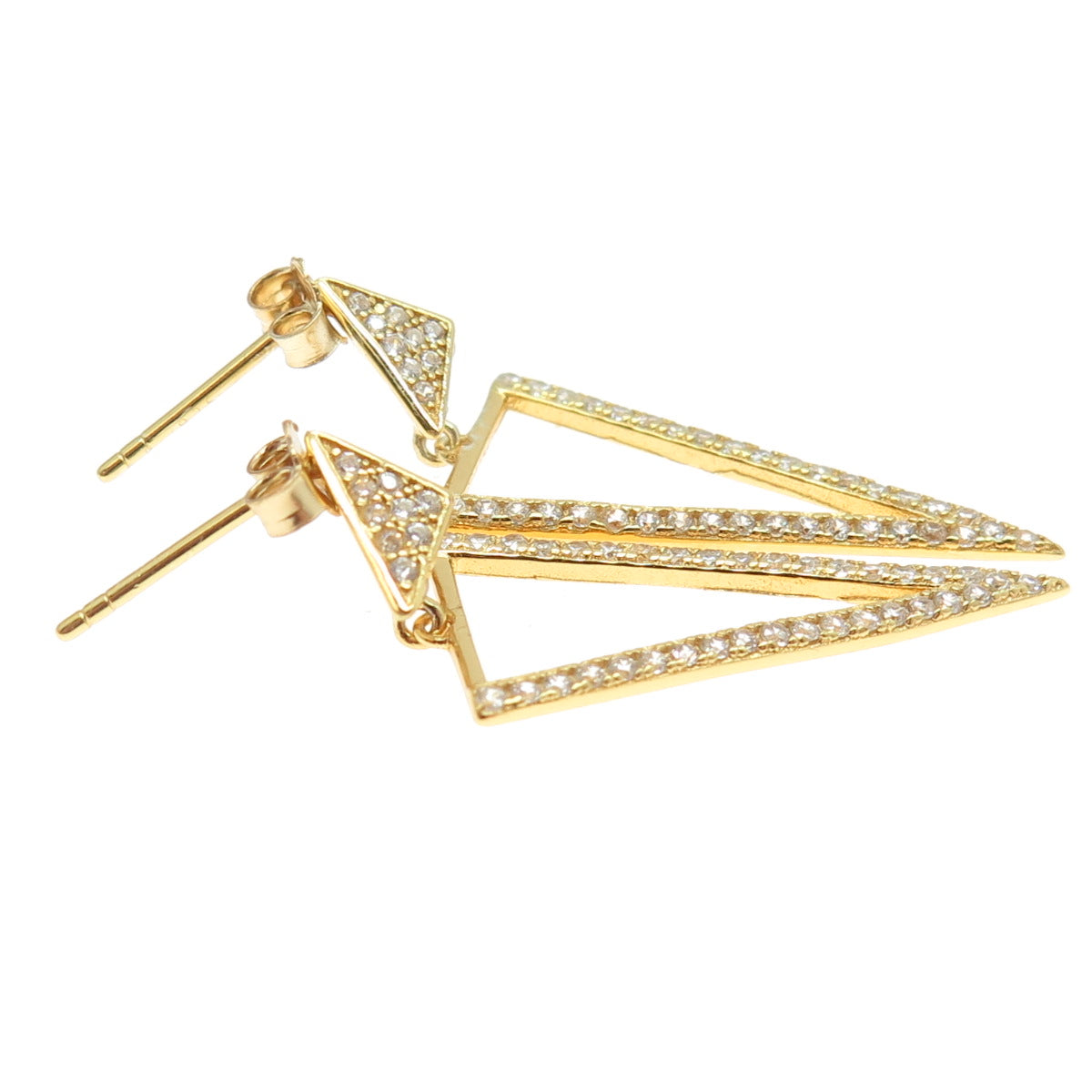 925 Sterling Silver Gold Plated Pave C Z Geometric Dangling Earrings