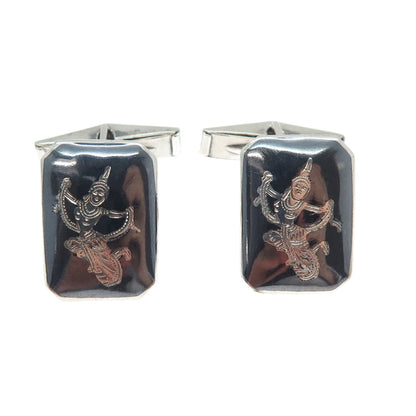 925 Sterling Silver Antique Siam Niello Hindu Goddess Cufflinks