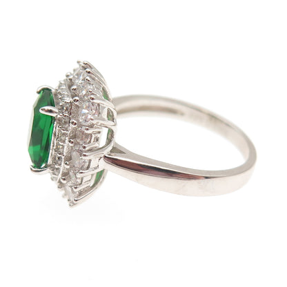 DSMK 925 Sterling Silver Green & White C Z Bohemian Ring Size 7