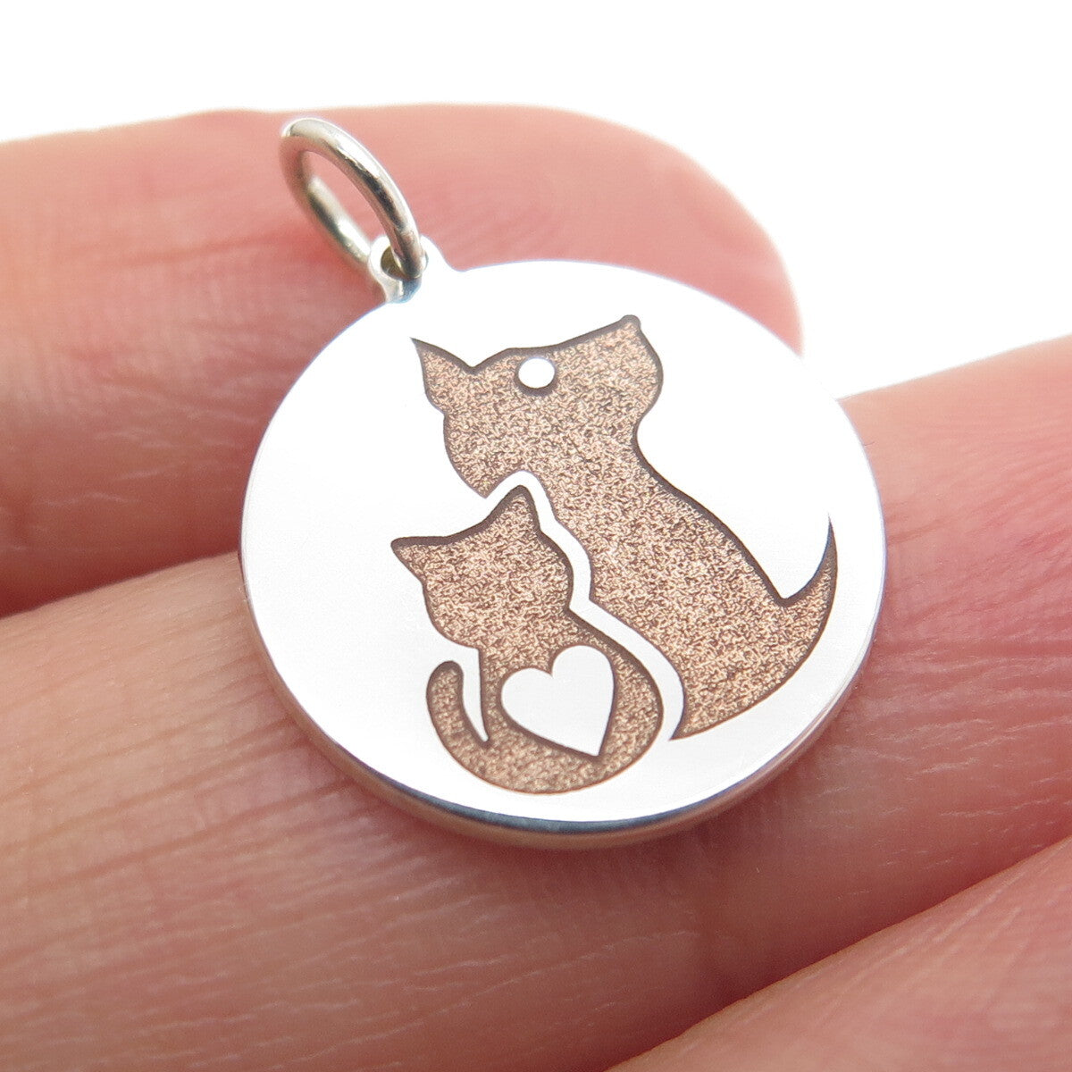925 Sterling Silver Brown Enamel Cat & Dog Friendship Minimalist Charm Pendant