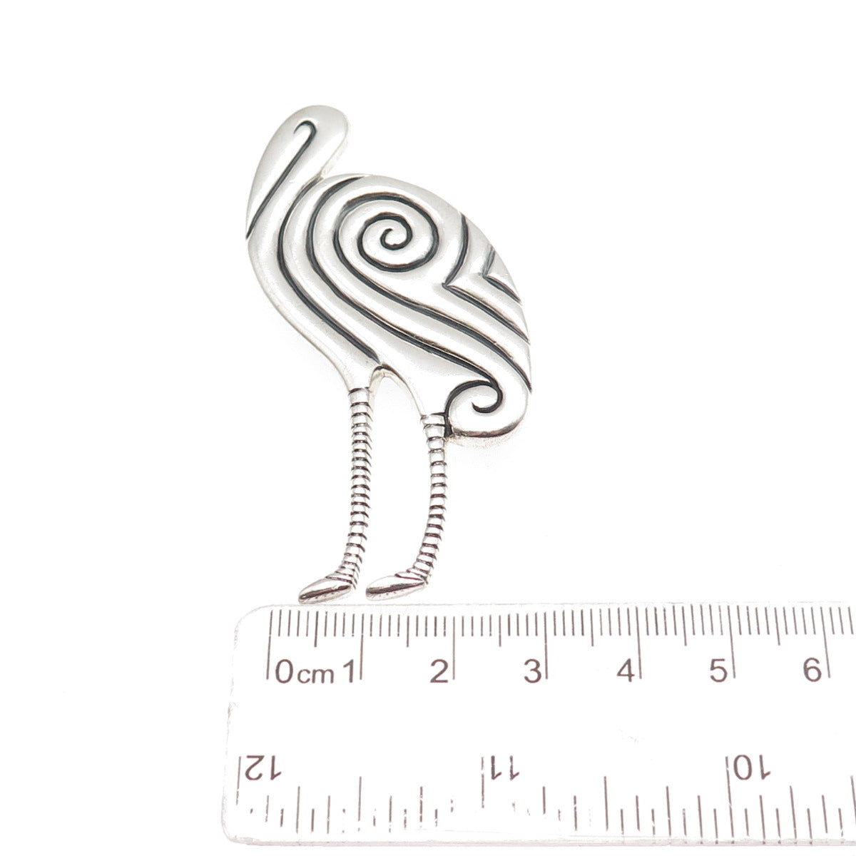 RAGE 925 Sterling Silver Vintage Modernist Stork Spiral Oxidized Pin Brooch