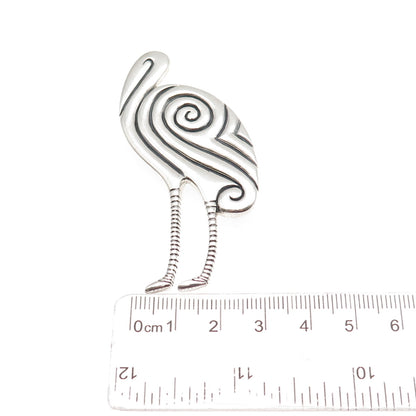 RAGE 925 Sterling Silver Vintage Modernist Stork Spiral Oxidized Pin Brooch