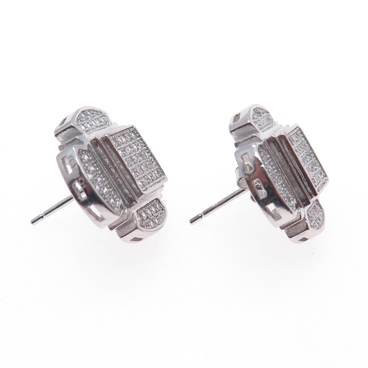 925 Sterling Silver Round-Cut C Z Cross Stud Earrings