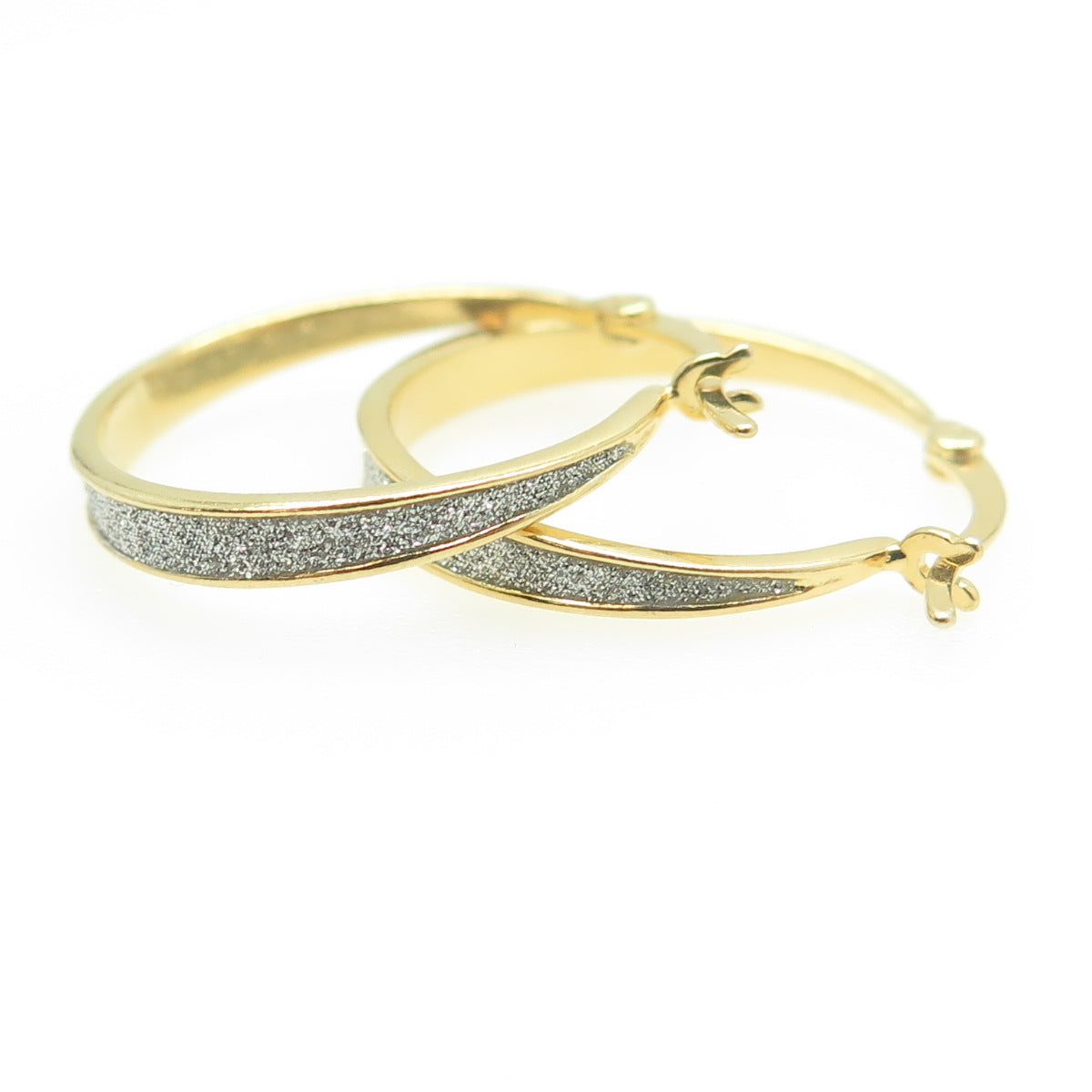 HAN 925 Sterling Silver Gold Plated Diamond-Imitation Hoop Earrings