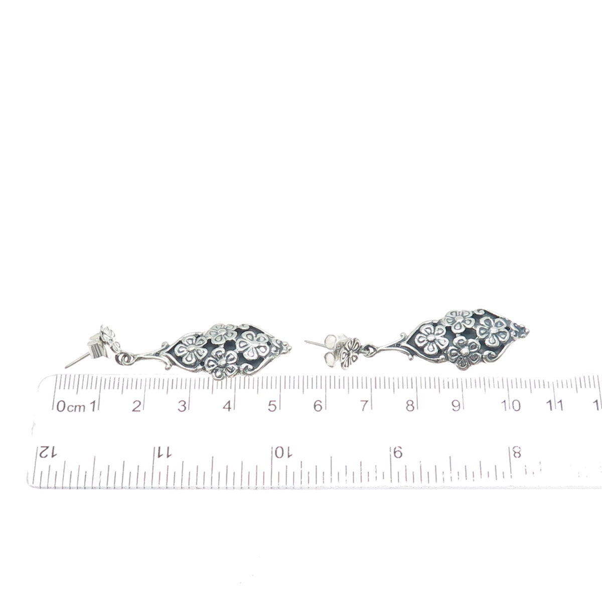 950 Silver Vintage Flower Dangle Earrings