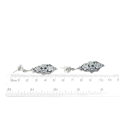 950 Silver Vintage Flower Dangle Earrings