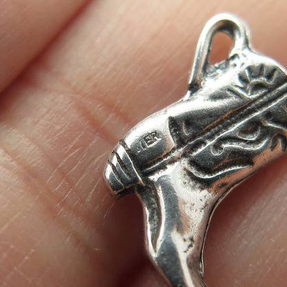 925 Sterling Silver Vintage Cowboy Boot Minimalist Oxidized Charm Pendant